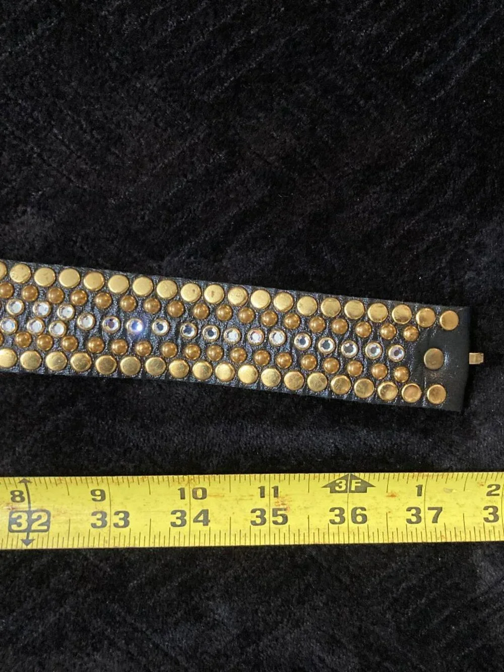 Kippys Vintage Western Belt Sz 34-37 Swarovski Crystal Black Leather Gold Studs